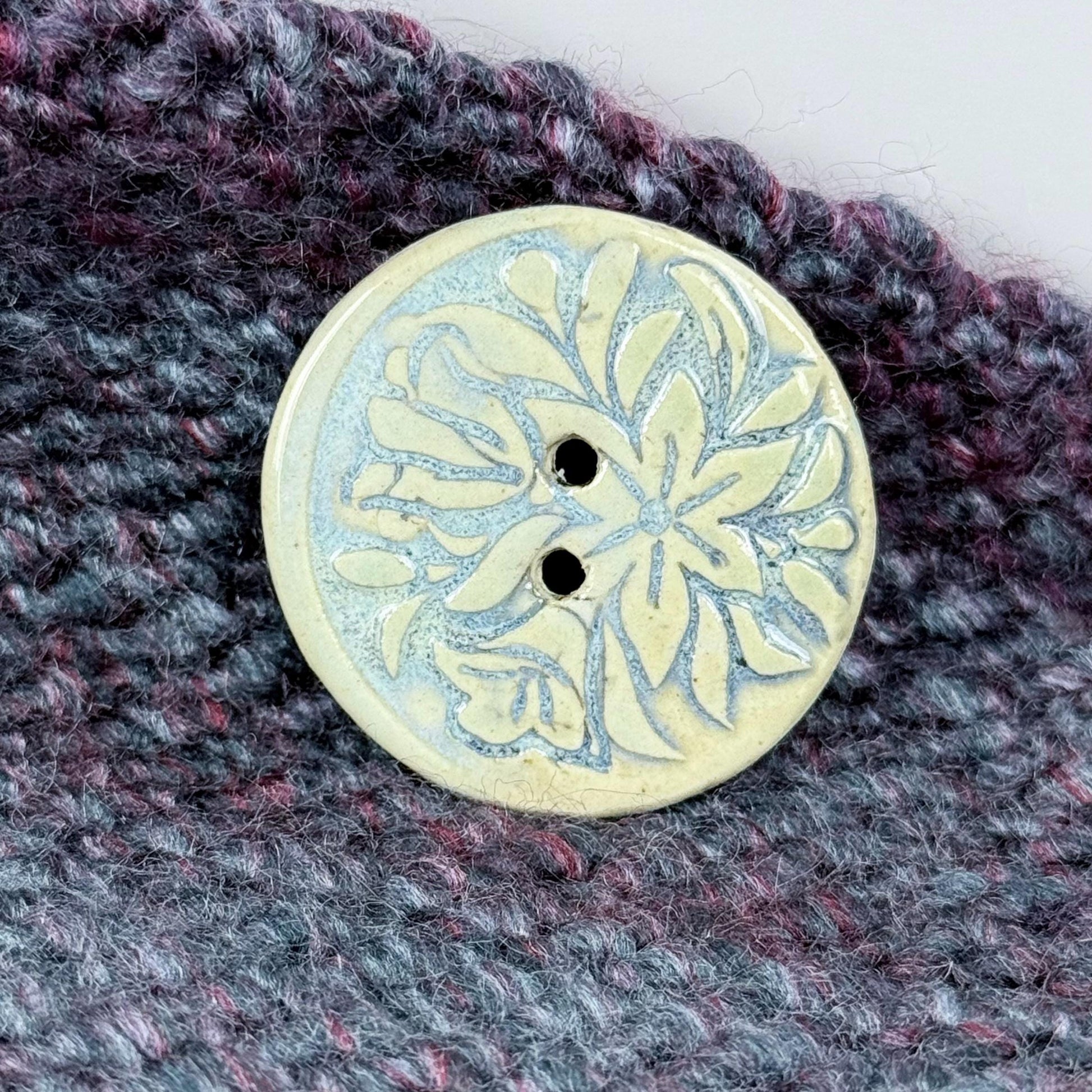 White and Blue Lily Ceramic Button