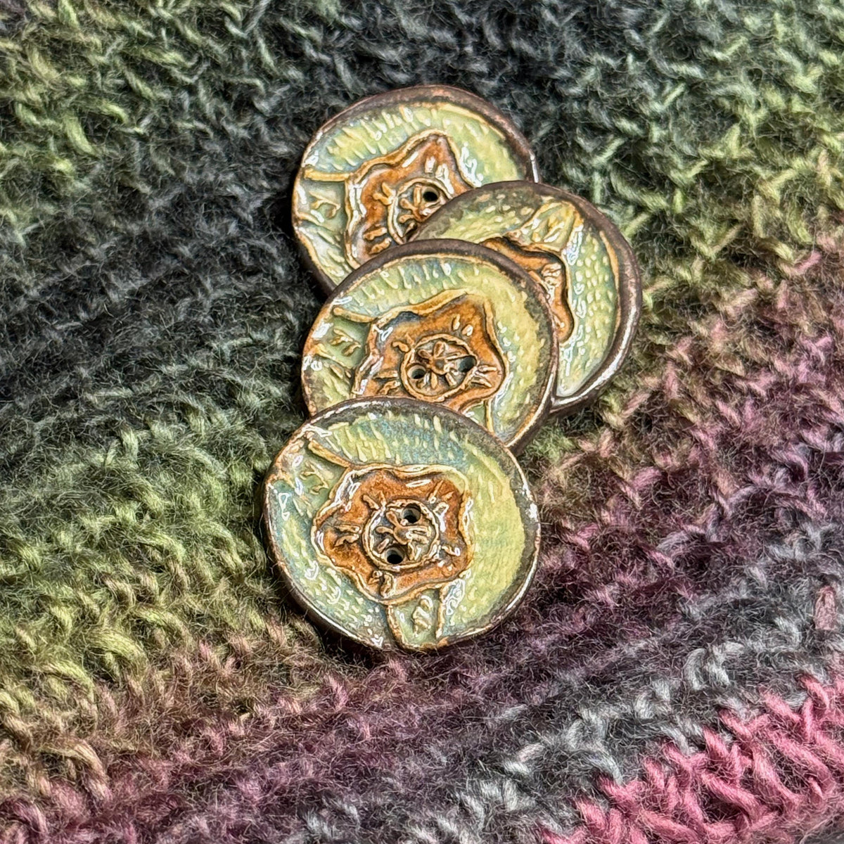 Flower and Leaf Textured Button Blue/Green/Brown