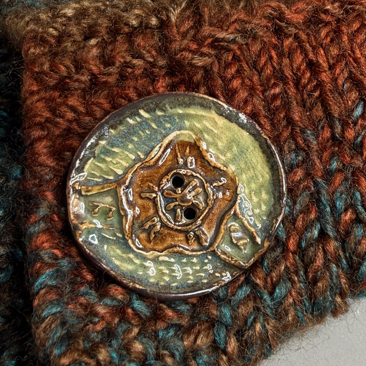Flower and Leaf Textured Button Blue/Green/Brown