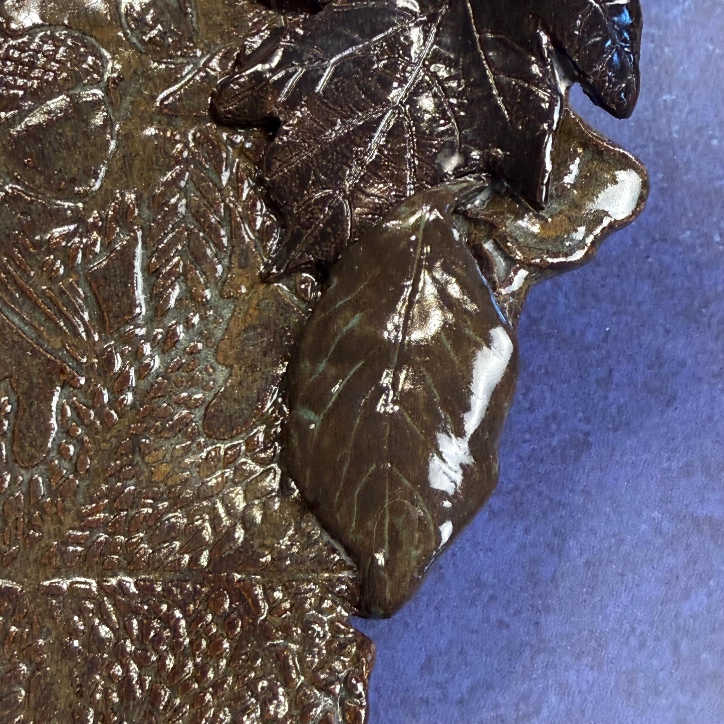 Large Brown and Green Leaf Organic Shaped Serving Plate/Platter