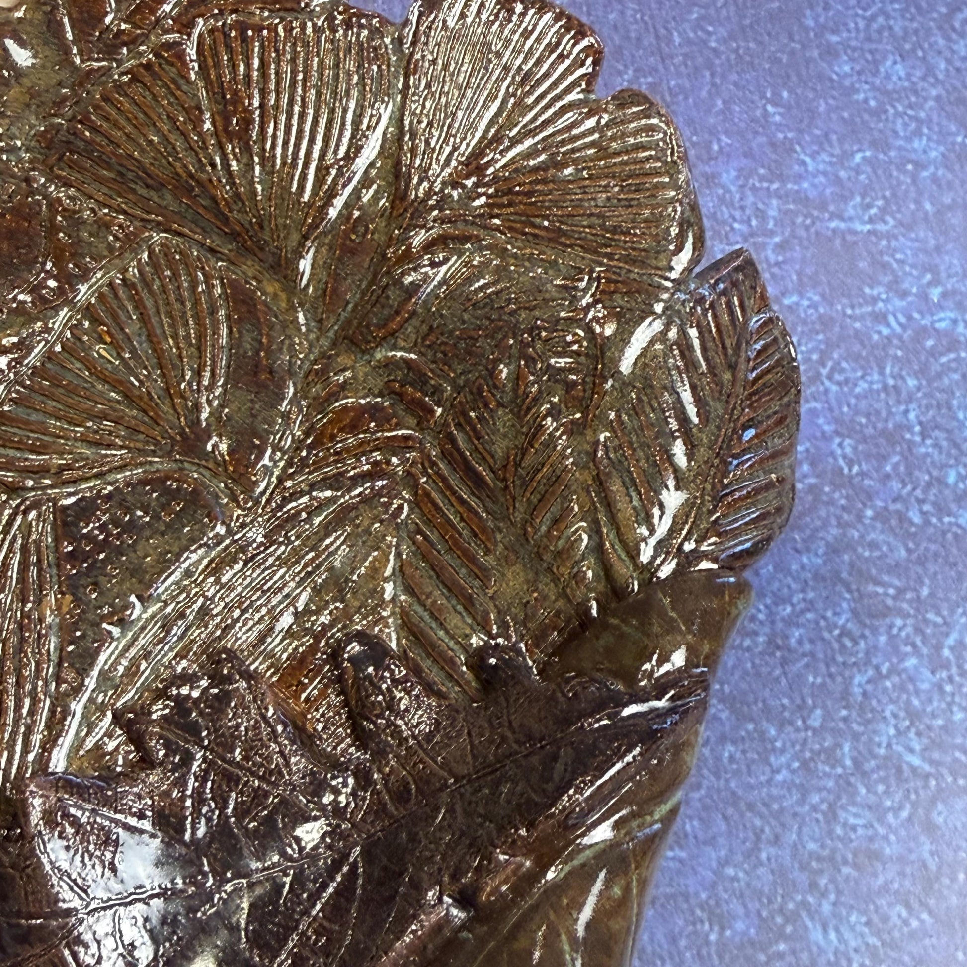 Large Brown and Green Leaf Organic Shaped Serving Plate/Platter