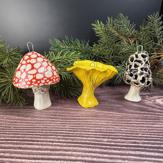 Set of 3 Ceramic Mushroom Ornaments