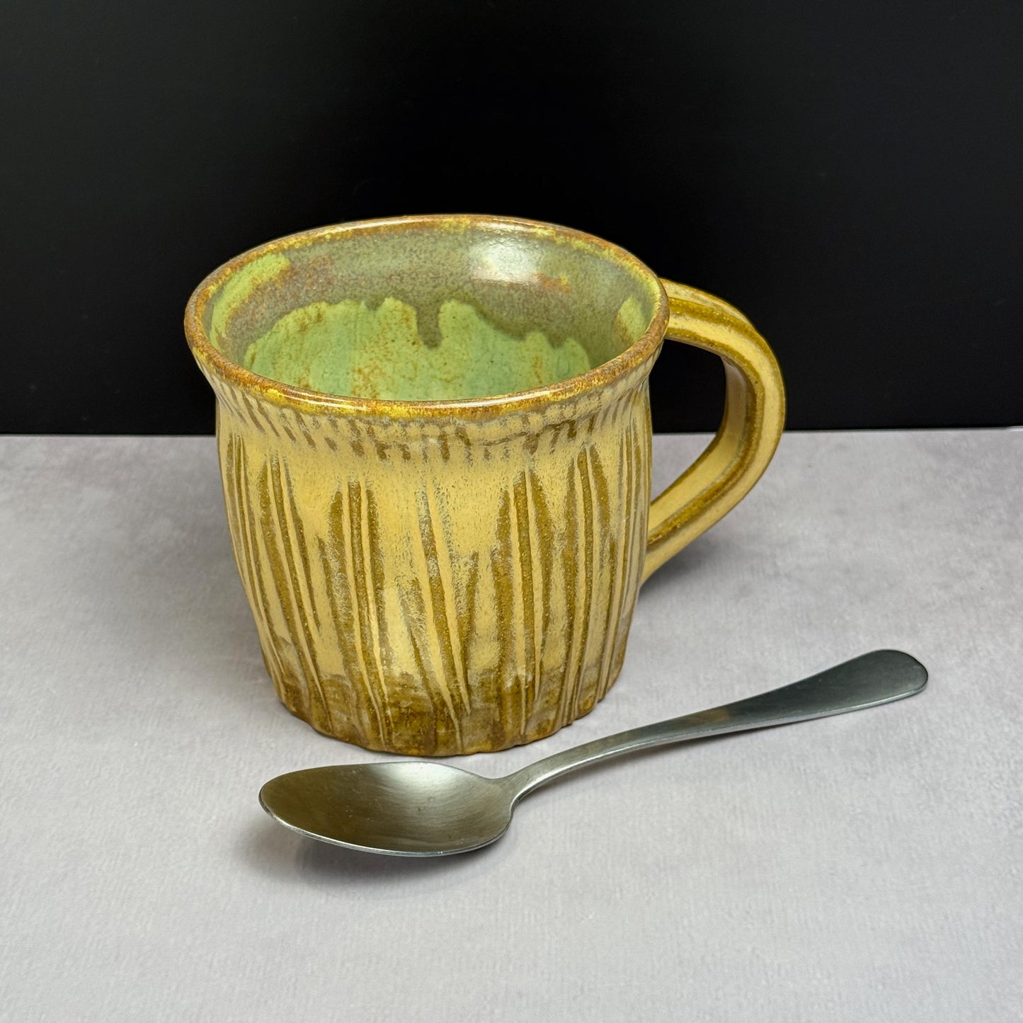 Yellow Ochre and Green Rustic Mug
