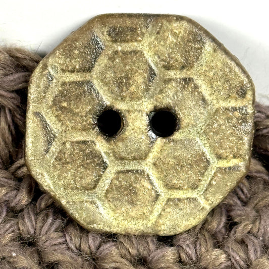 Golden Yellow Bee Hive Pattern on Black Porcelain Octagon Shaped Button