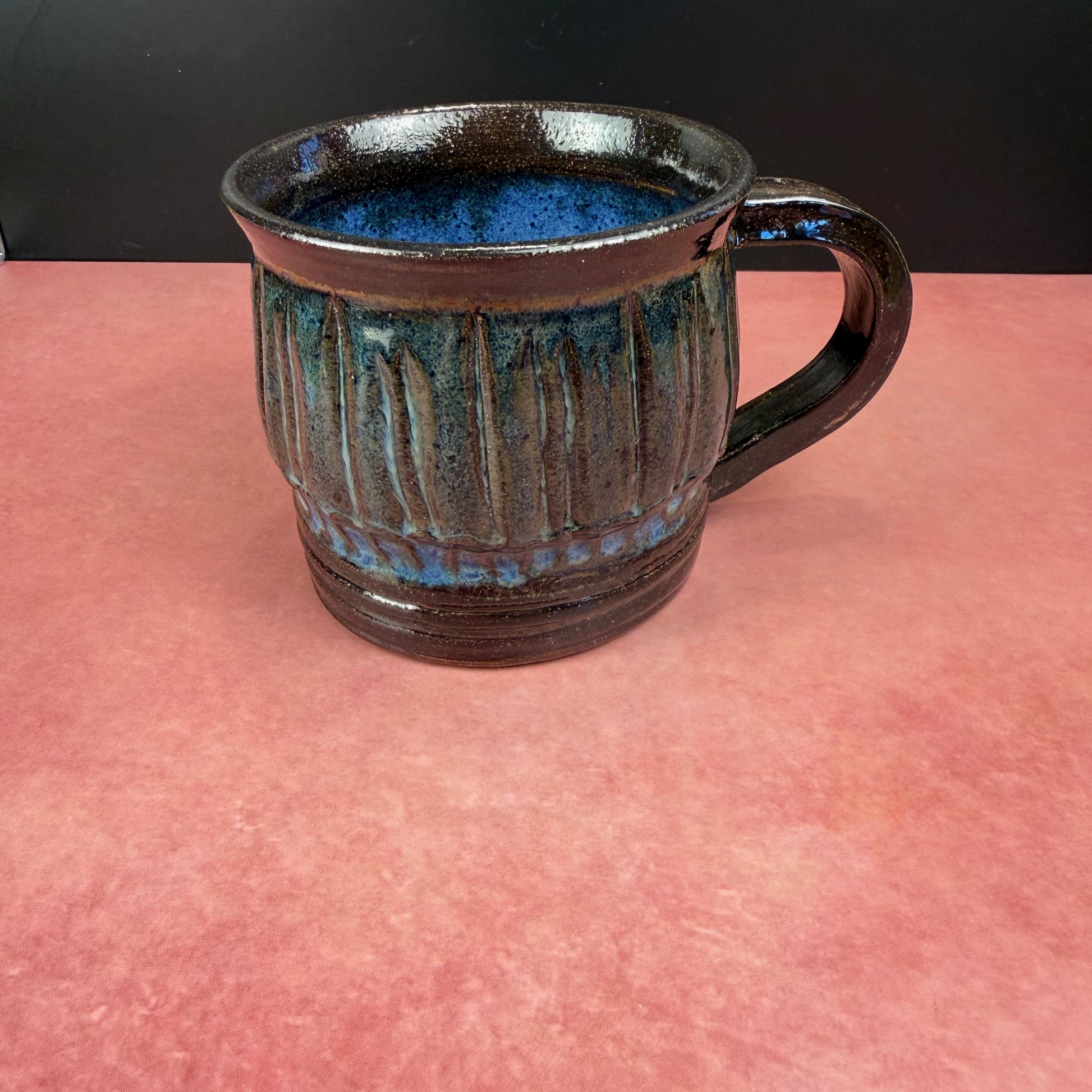 Midnight Blue and Brown Carved Rustic Mug