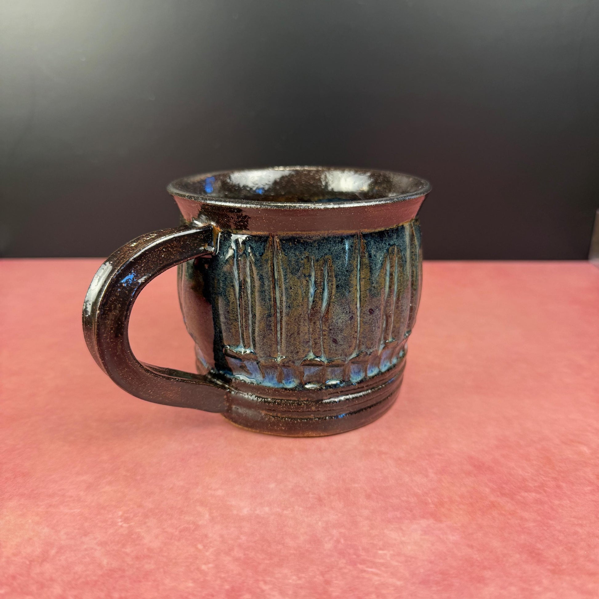 Midnight Blue and Brown Carved Rustic Mug