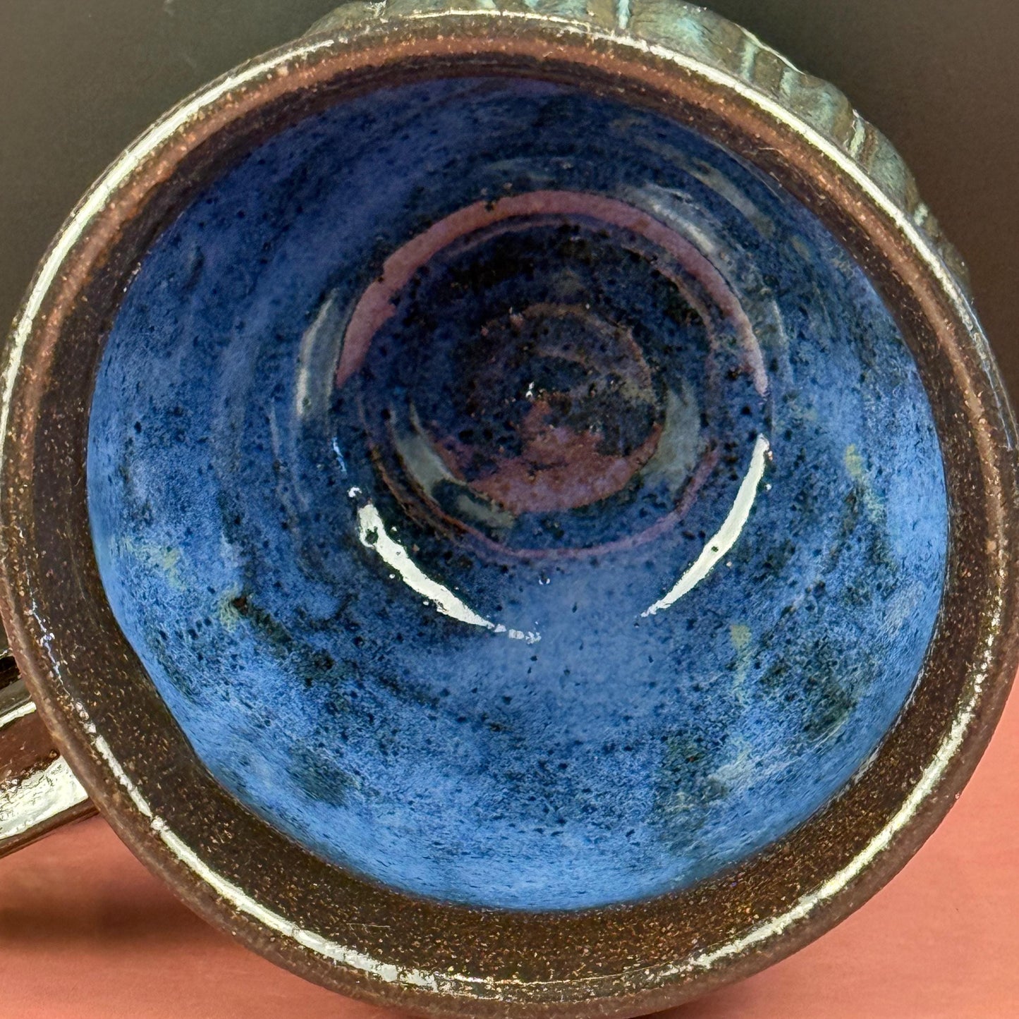 Midnight Blue and Brown Carved Rustic Mug