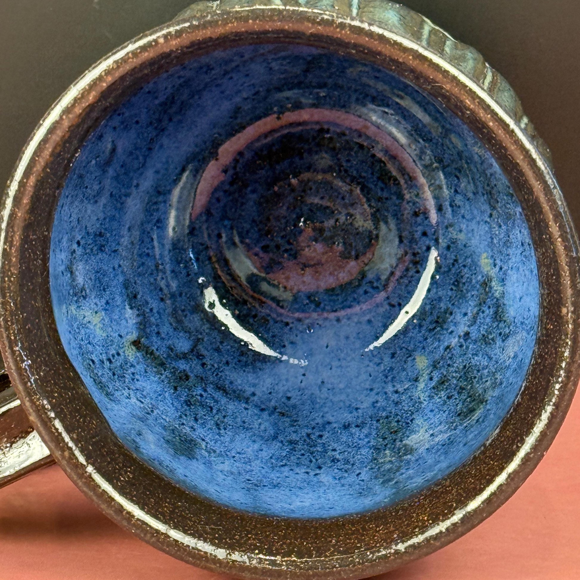 Midnight Blue and Brown Carved Rustic Mug