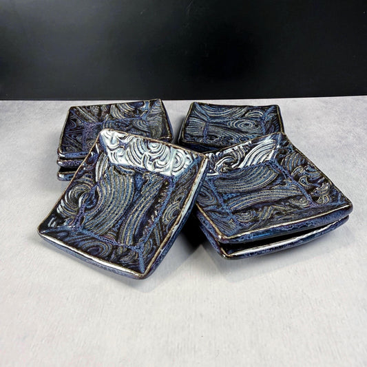 Dark Blue and Purple Wave Patterned Teabag Holder and Spoon Rest
