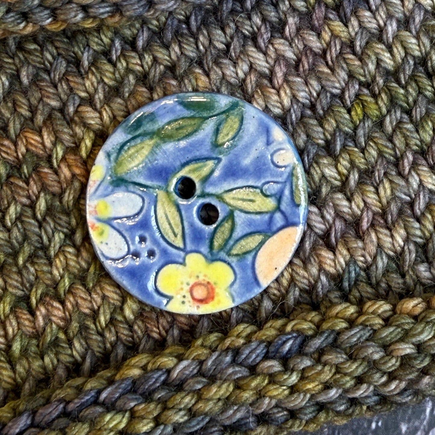 Orange and Blue Graphic Flowers Ceramic Buttons