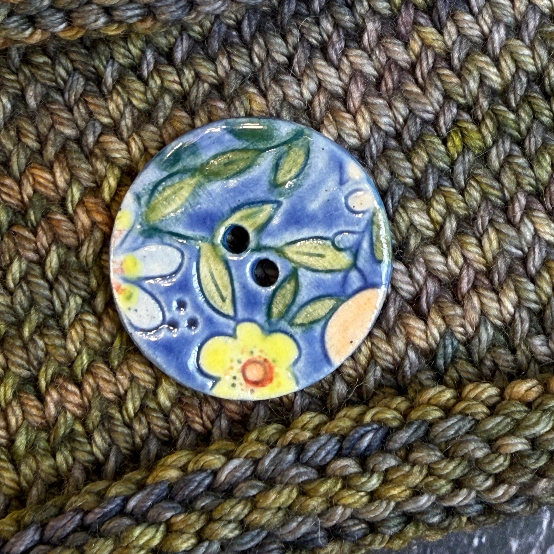 Orange and Blue Graphic Flowers Ceramic Buttons