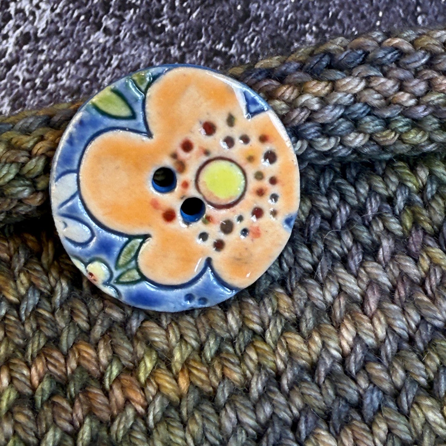 Orange and Blue Graphic Flowers Ceramic Buttons