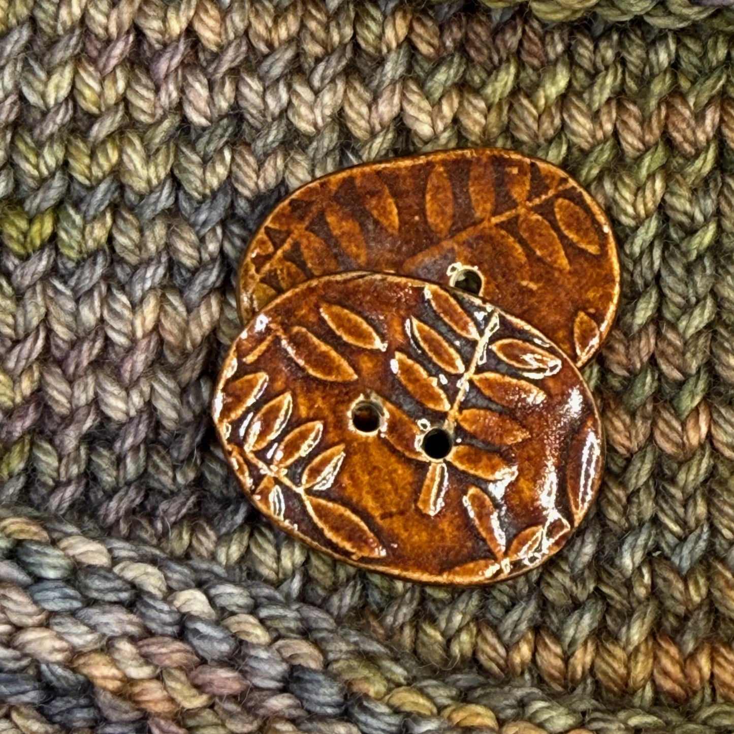 Brown Oblong Button with Woodland Fern Texture