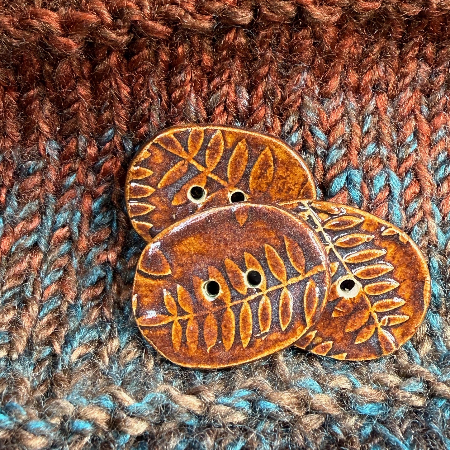 Brown Oblong Button with Woodland Fern Texture