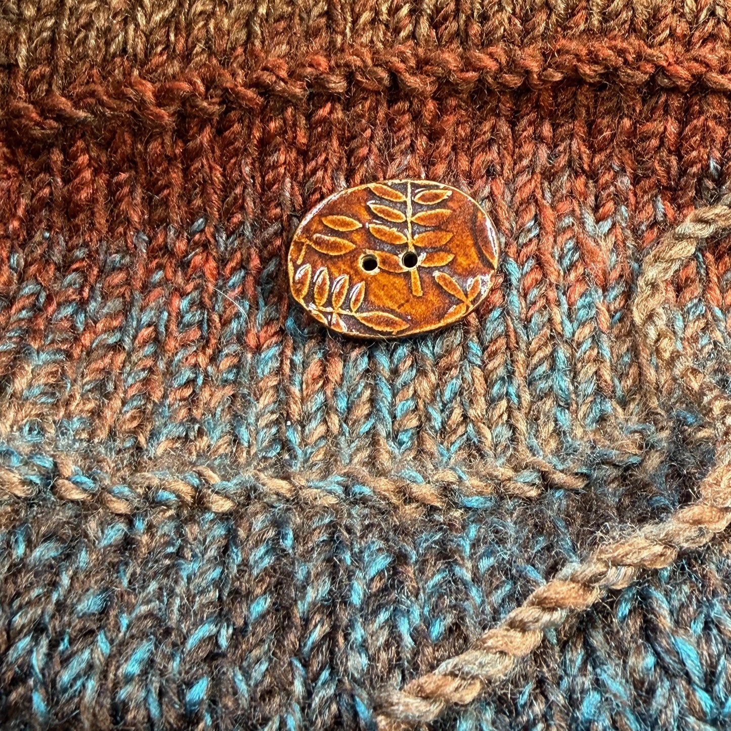 Brown Oblong Button with Woodland Fern Texture