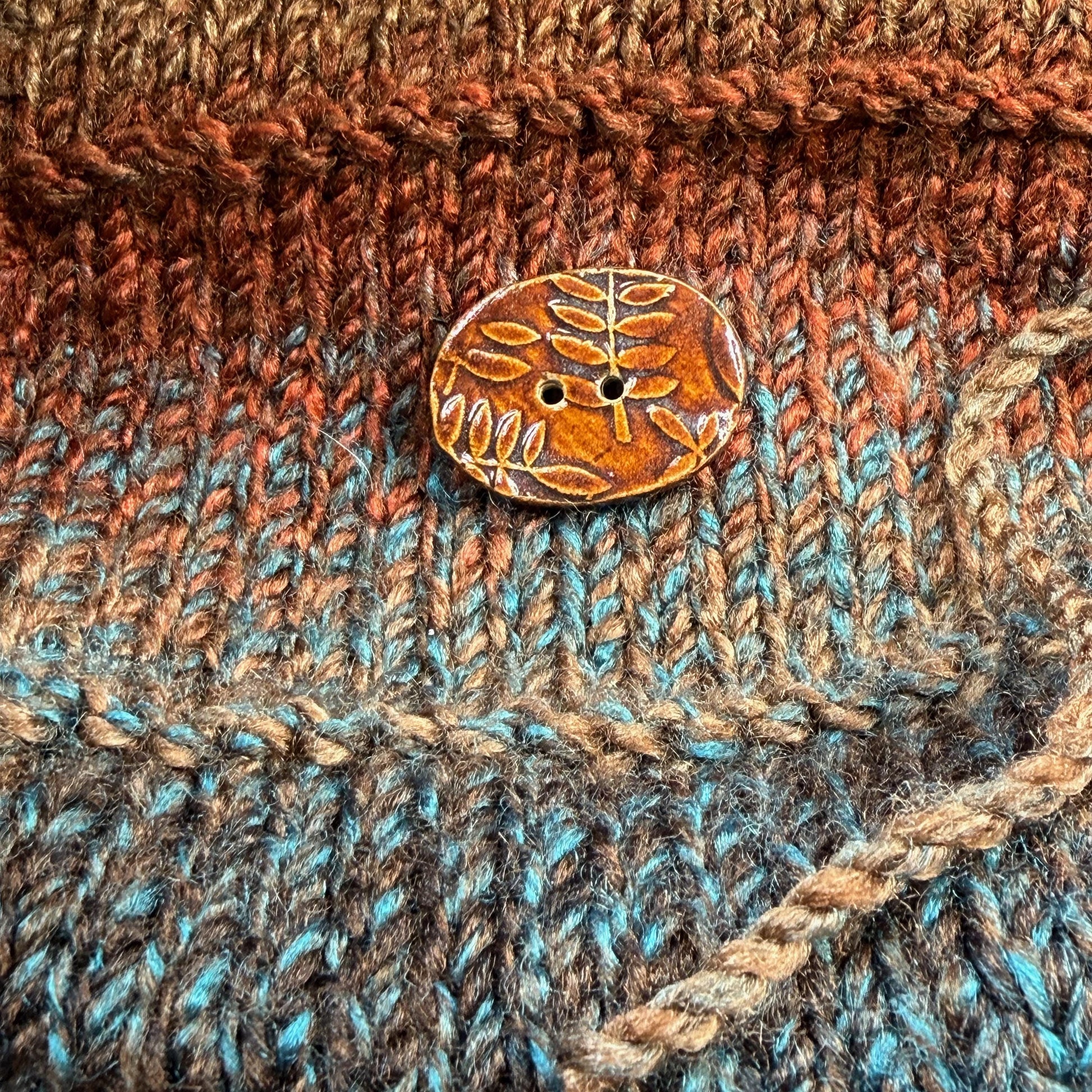 Brown Oblong Button with Woodland Fern Texture