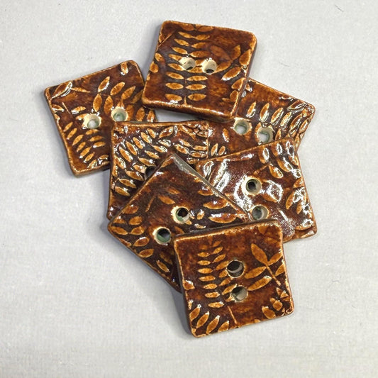 Brown Tiny Square Button with Woodland Fern Texture