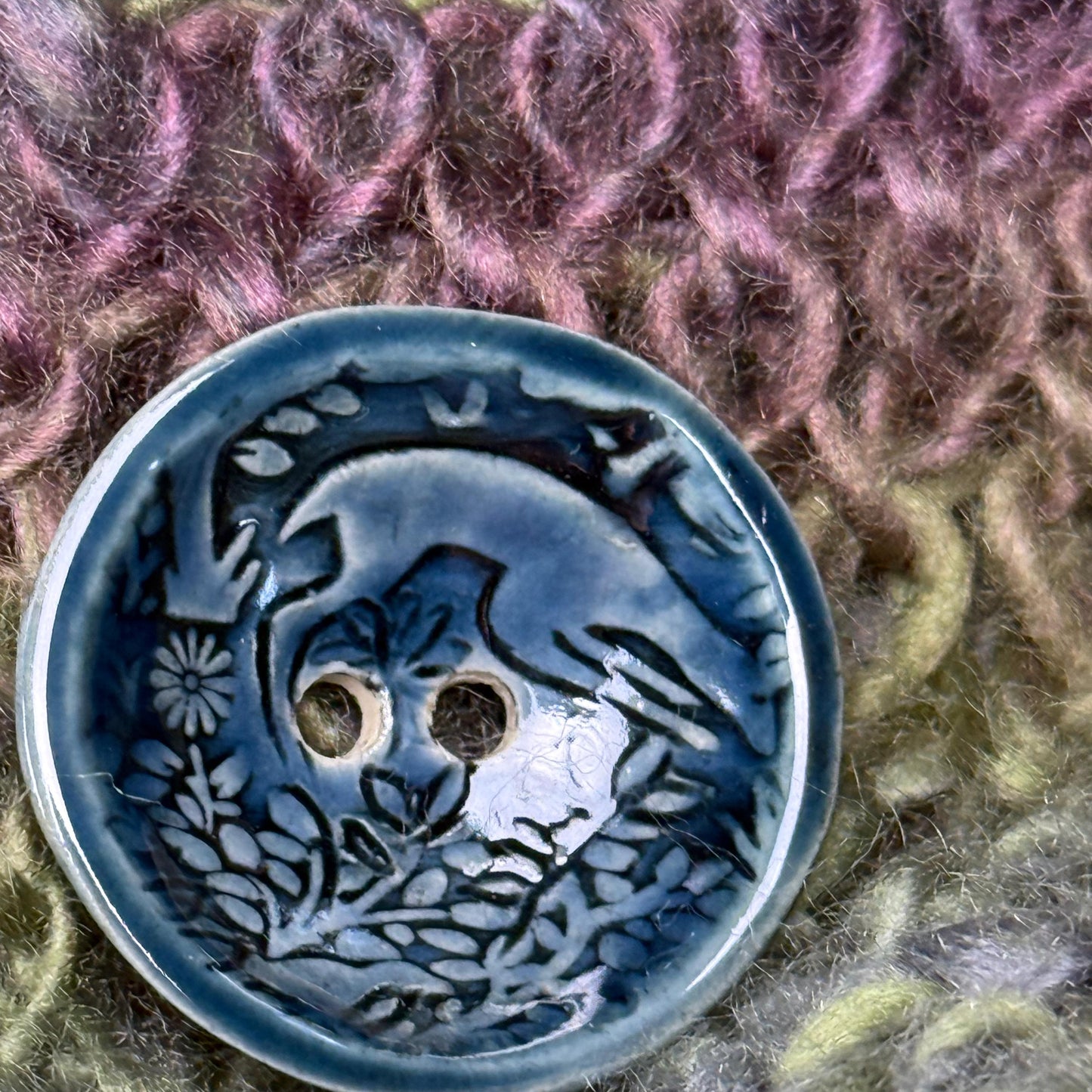 Woodland Deer With Tree Dark Blue Round Ceramic Button