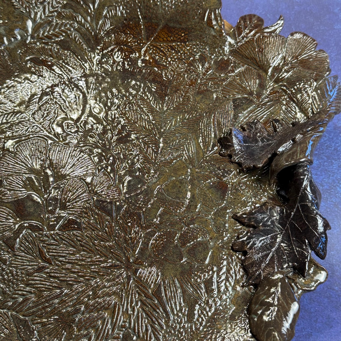 Large Brown and Green Leaf Organic Shaped Serving Plate/Platter