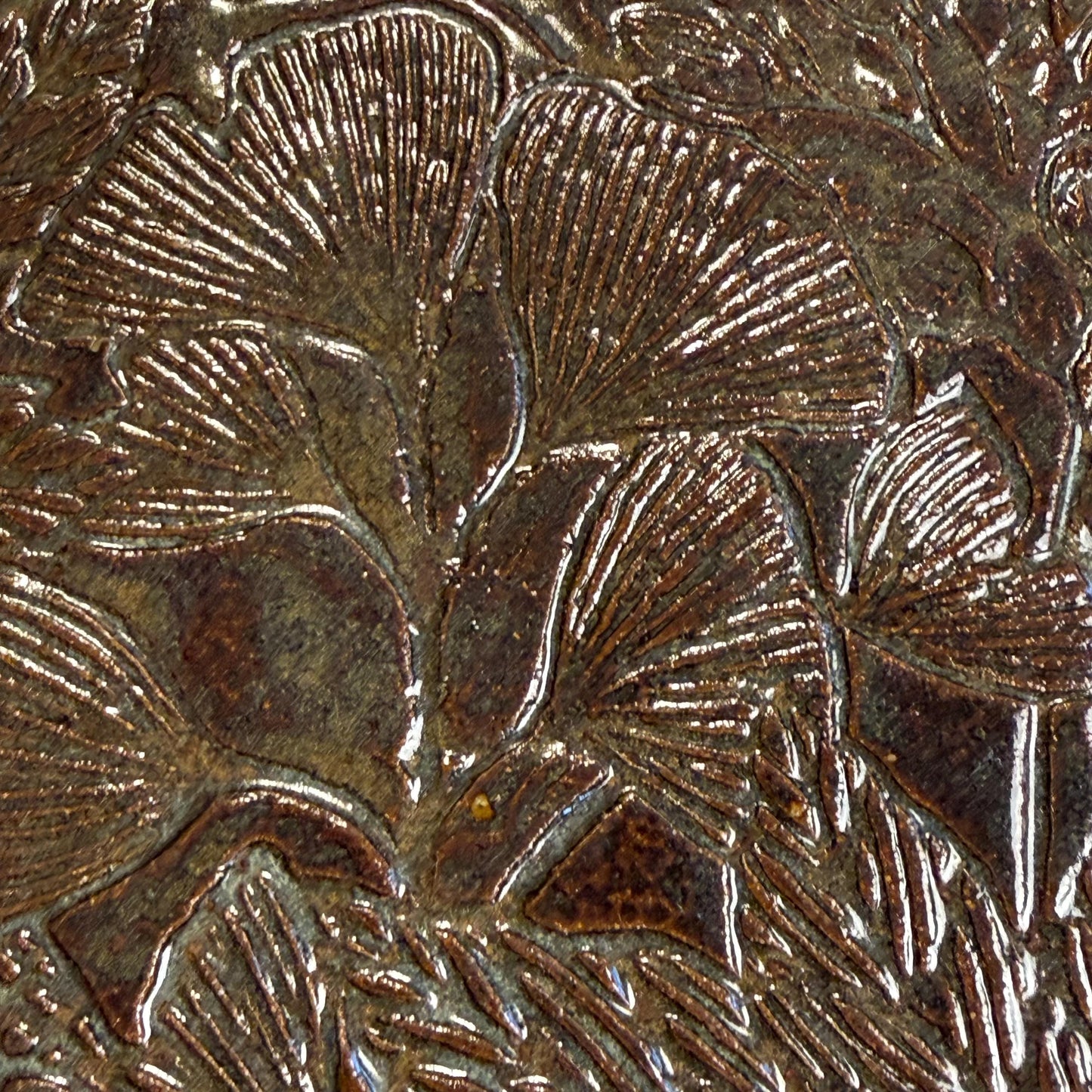 Large Brown and Green Leaf Organic Shaped Serving Plate/Platter
