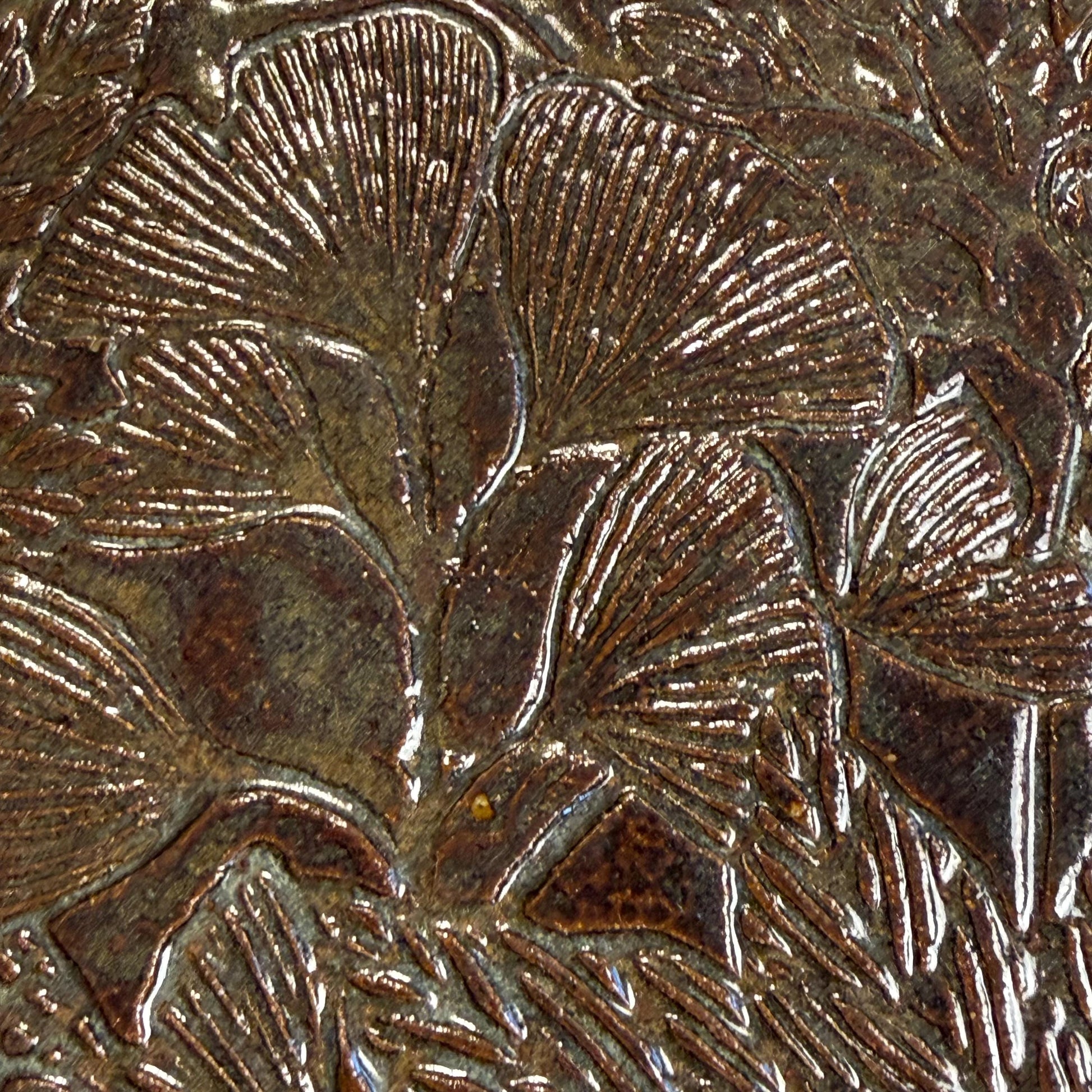 Large Brown and Green Leaf Organic Shaped Serving Plate/Platter