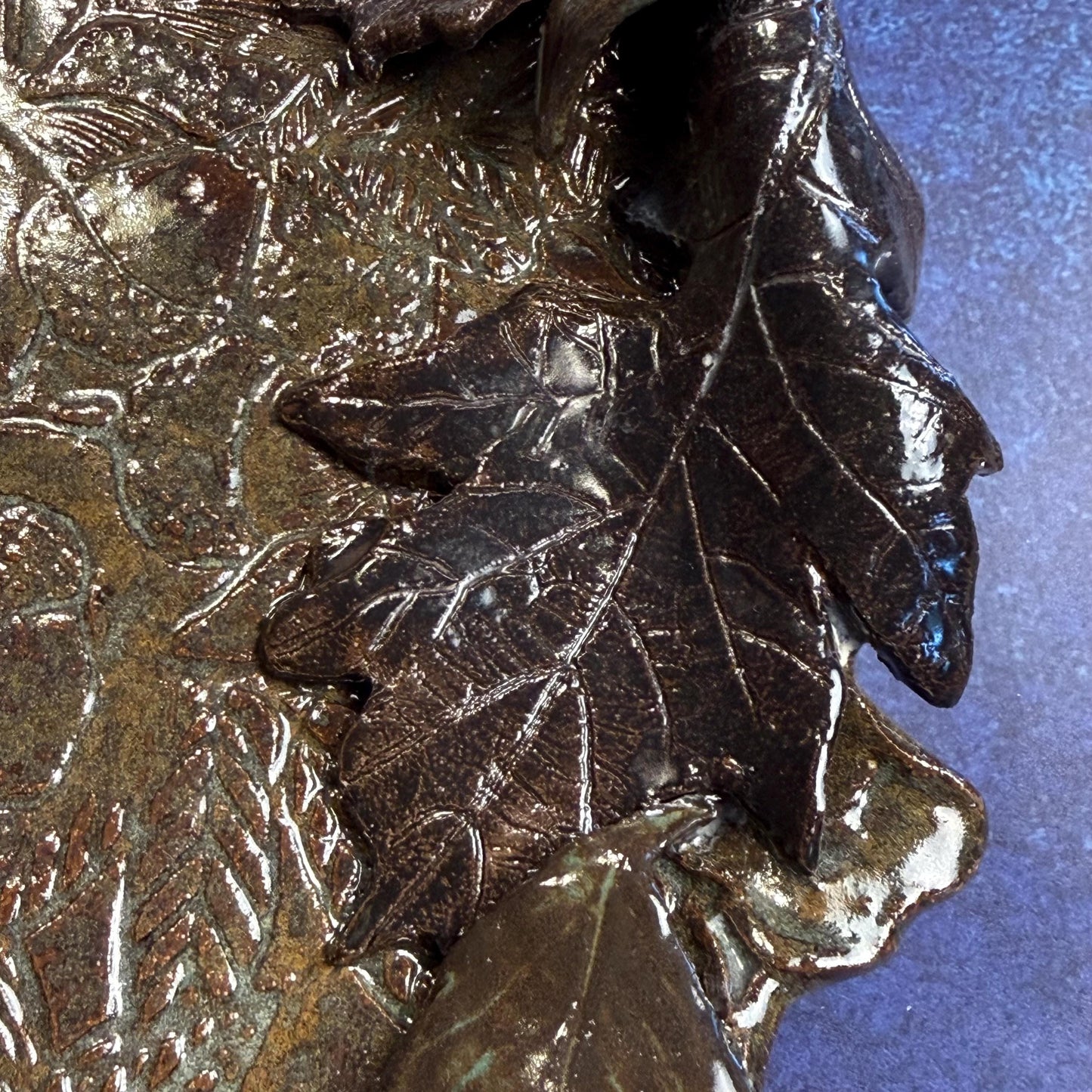 Large Brown and Green Leaf Organic Shaped Serving Plate/Platter