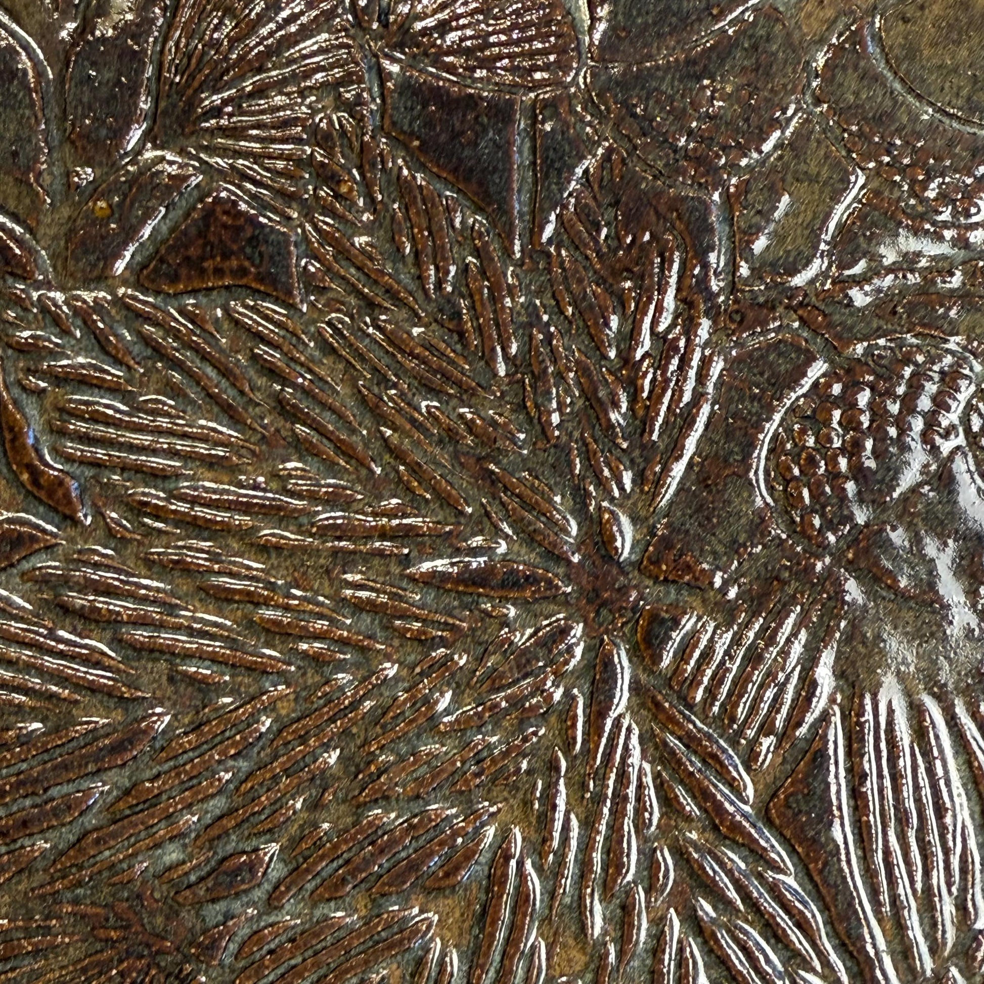 Large Brown and Green Leaf Organic Shaped Serving Plate/Platter