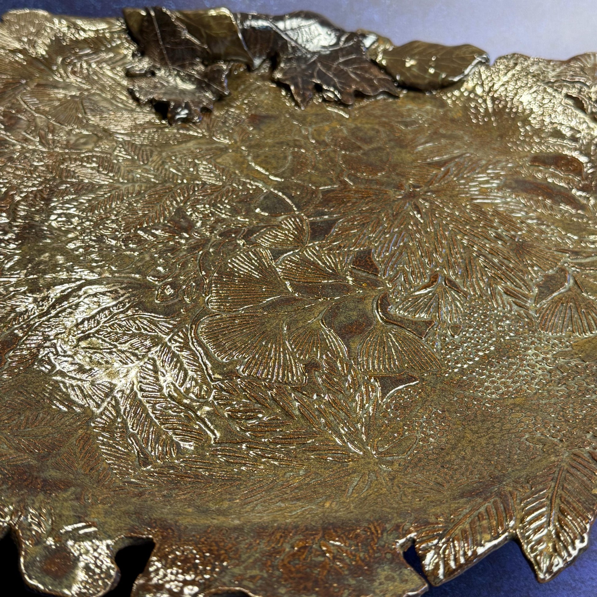 Large Brown and Green Leaf Organic Shaped Serving Plate/Platter