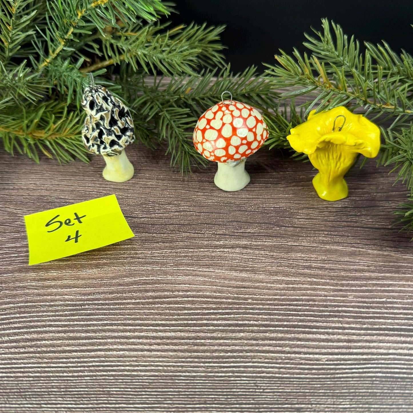 Set of 3 Ceramic Mushroom Ornaments