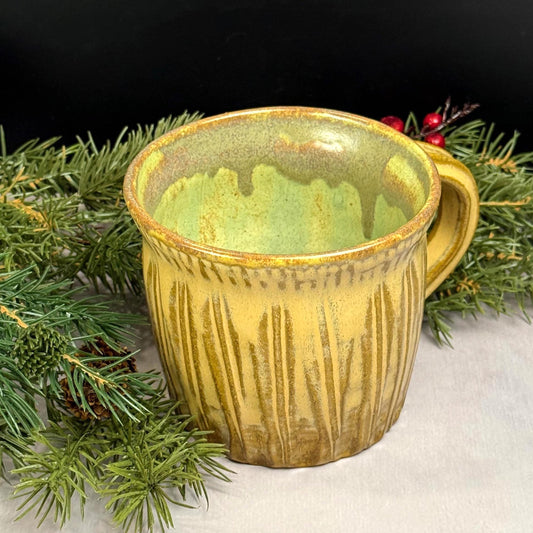 Yellow Ochre and Green Rustic Mug