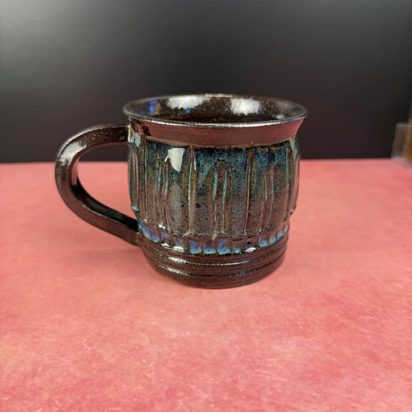 Midnight Blue and Brown Carved Rustic Mug