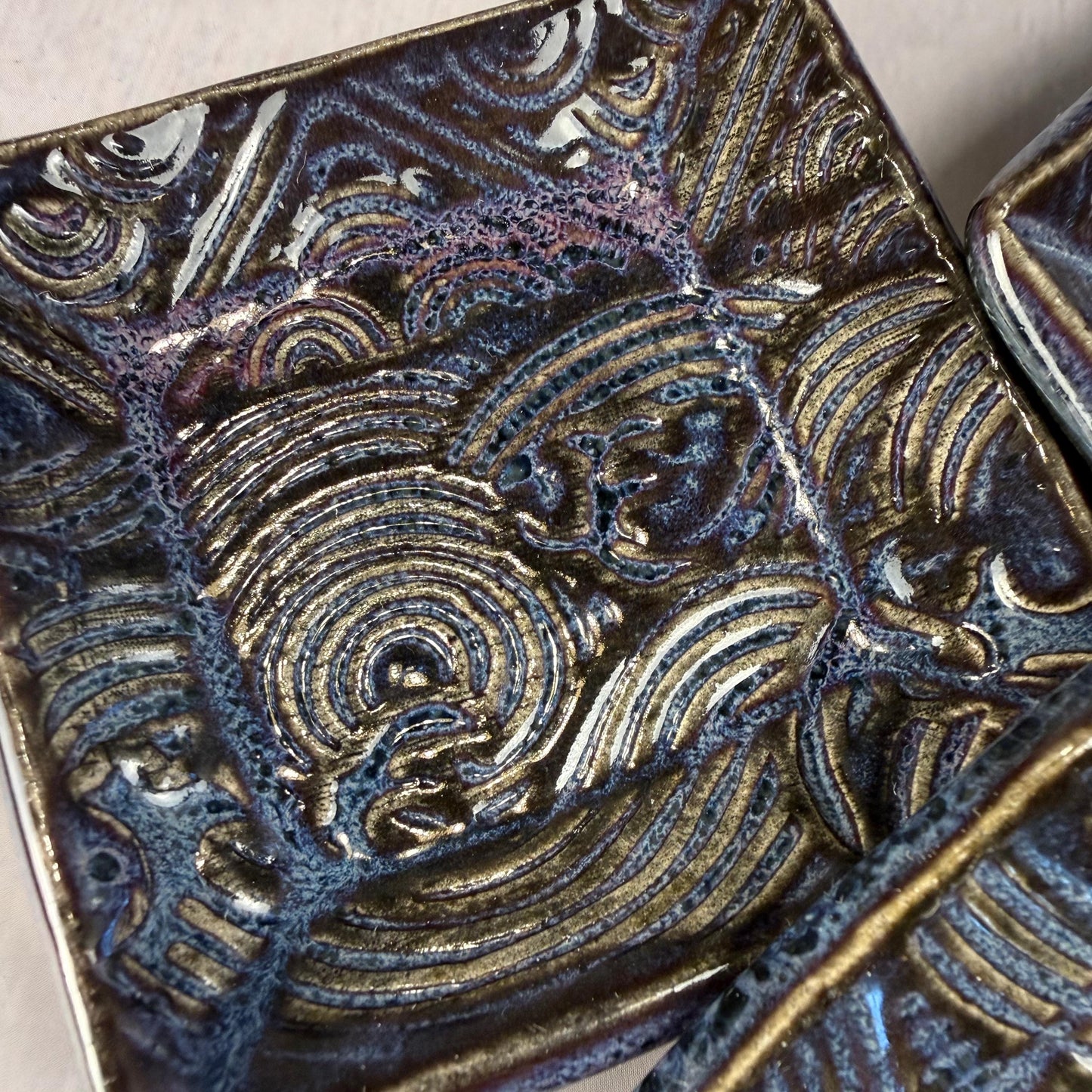 Dark Blue and Purple Wave Patterned Teabag Holder and Spoon Rest