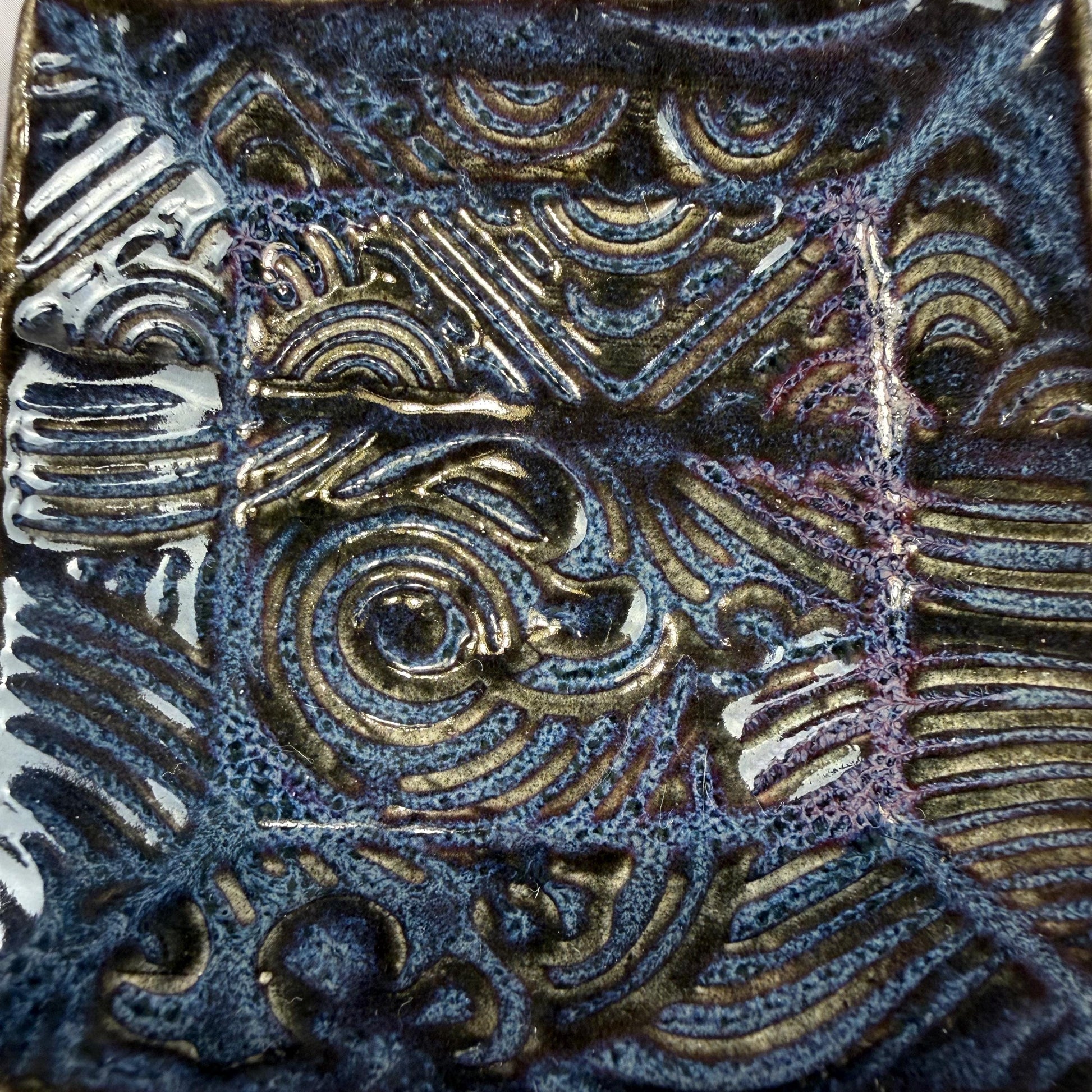Dark Blue and Purple Wave Patterned Teabag Holder and Spoon Rest