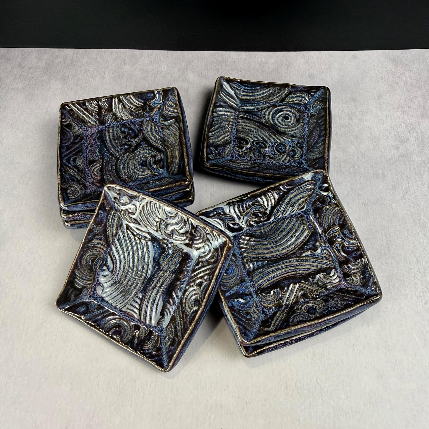 Dark Blue and Purple Wave Patterned Teabag Holder and Spoon Rest