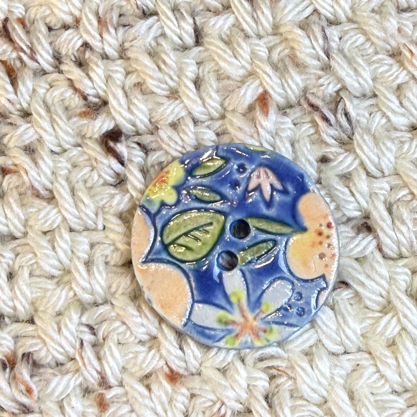 Orange and Blue Graphic Flowers Ceramic Buttons