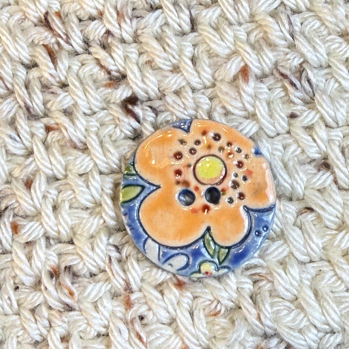 Orange and Blue Graphic Flowers Ceramic Buttons