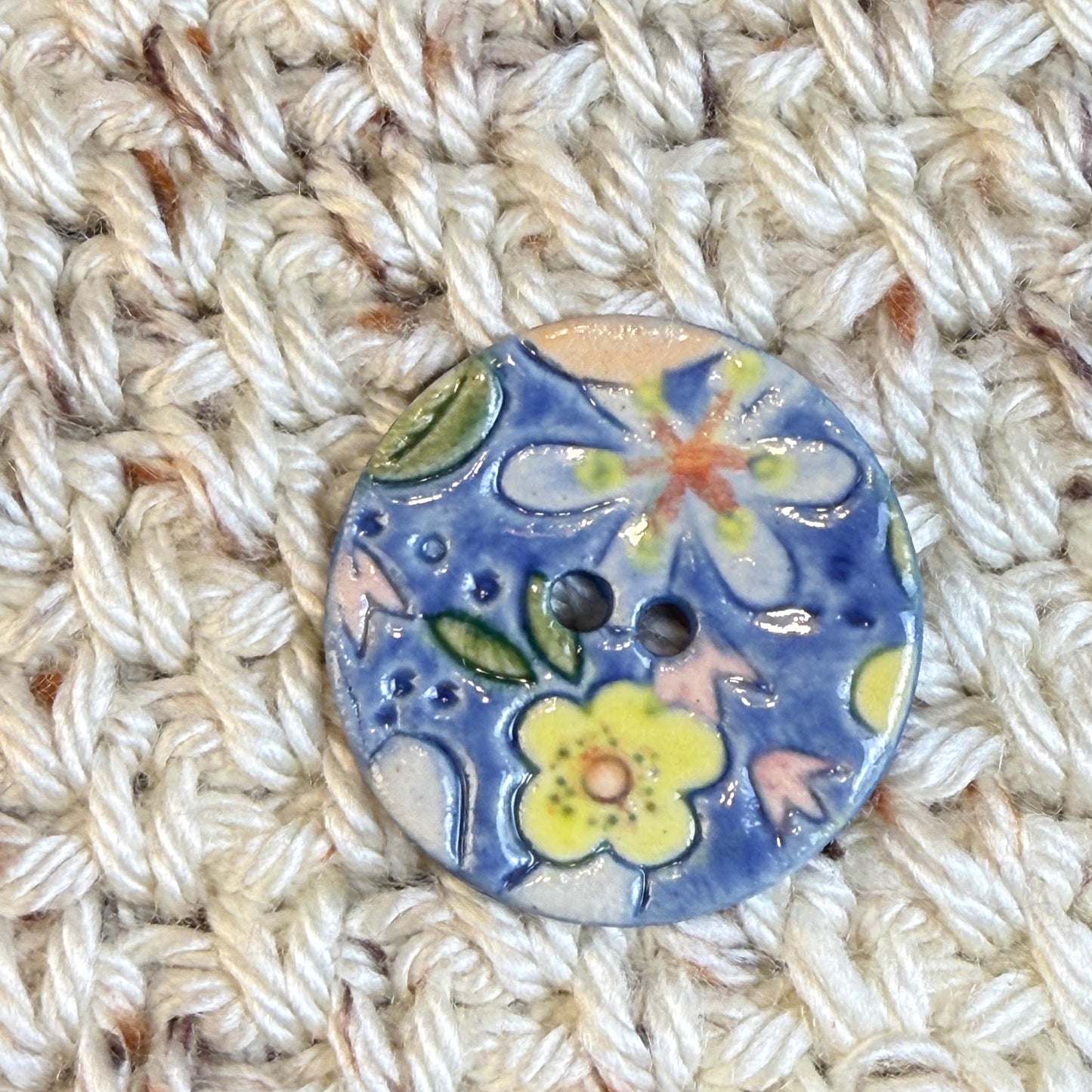 Orange and Blue Graphic Flowers Ceramic Buttons