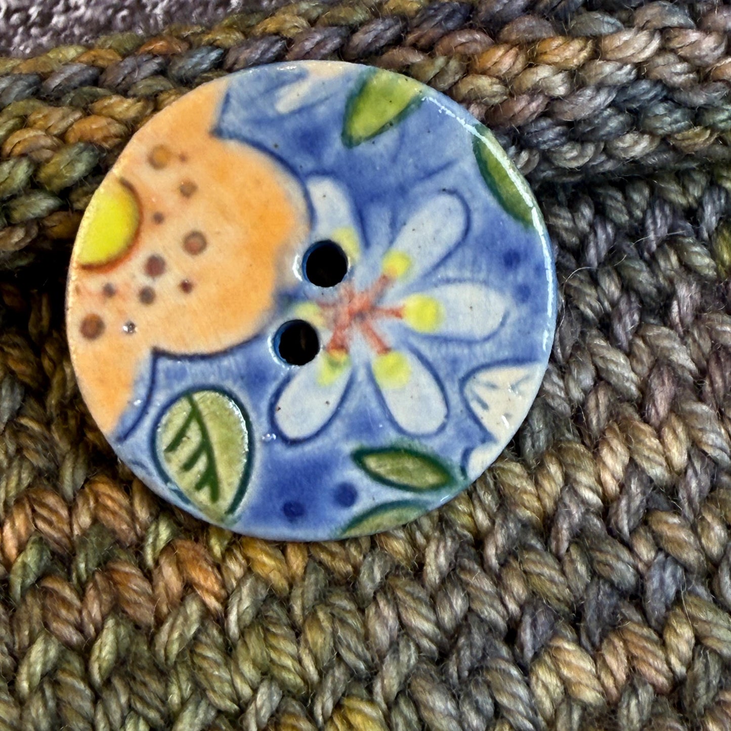 Orange and Blue Graphic Flowers Ceramic Buttons