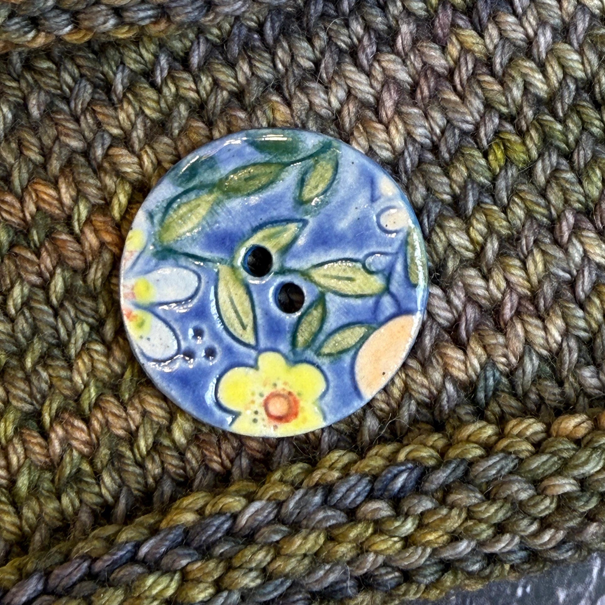 Orange and Blue Graphic Flowers Ceramic Buttons