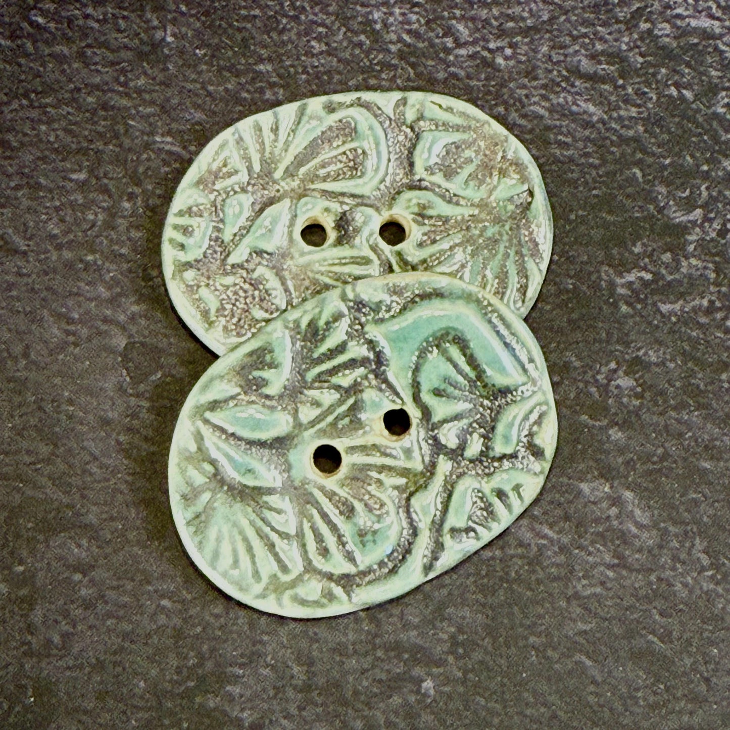 Gingko Green and Blue Oblong Ceramic Button
