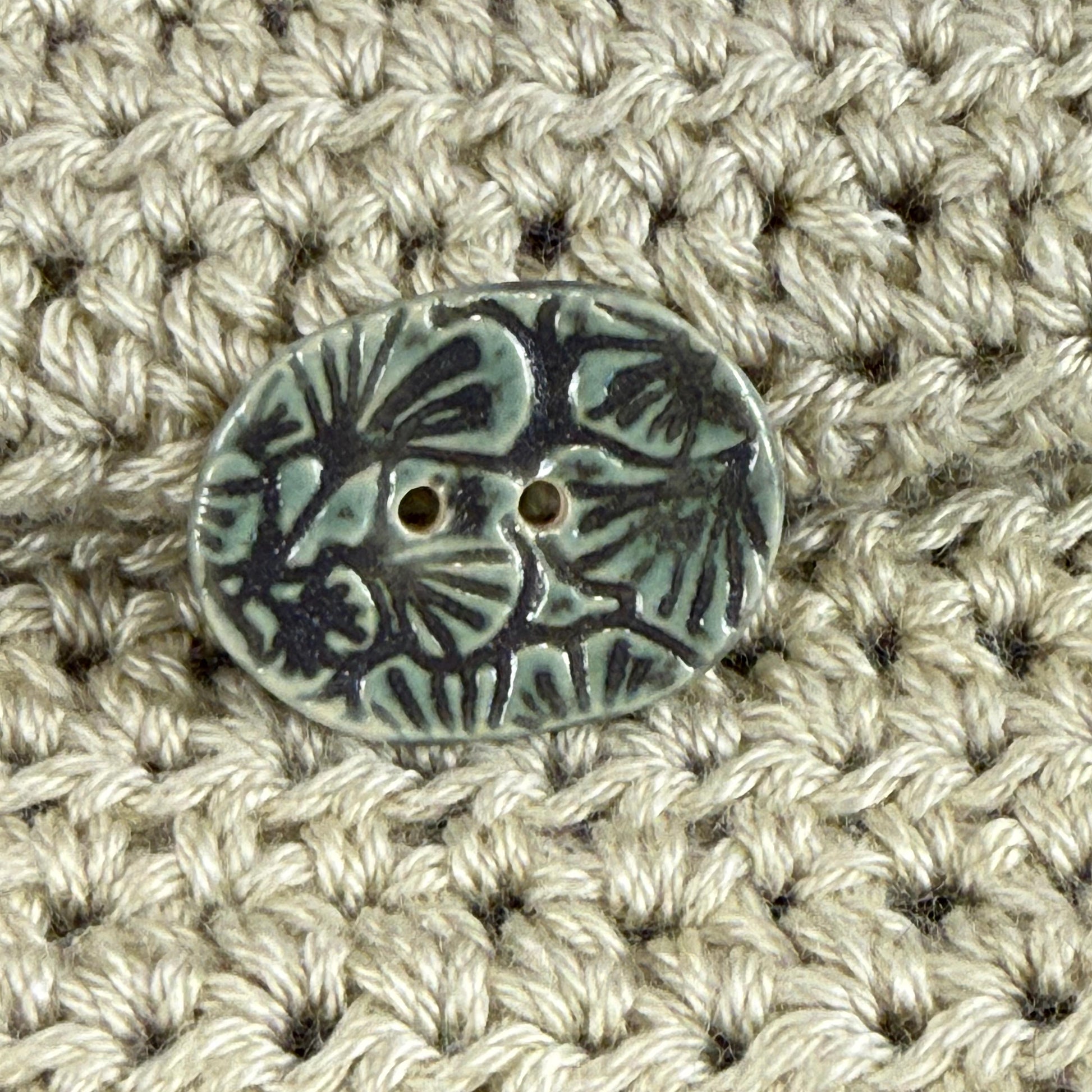 Gingko Green and Blue Oblong Ceramic Button