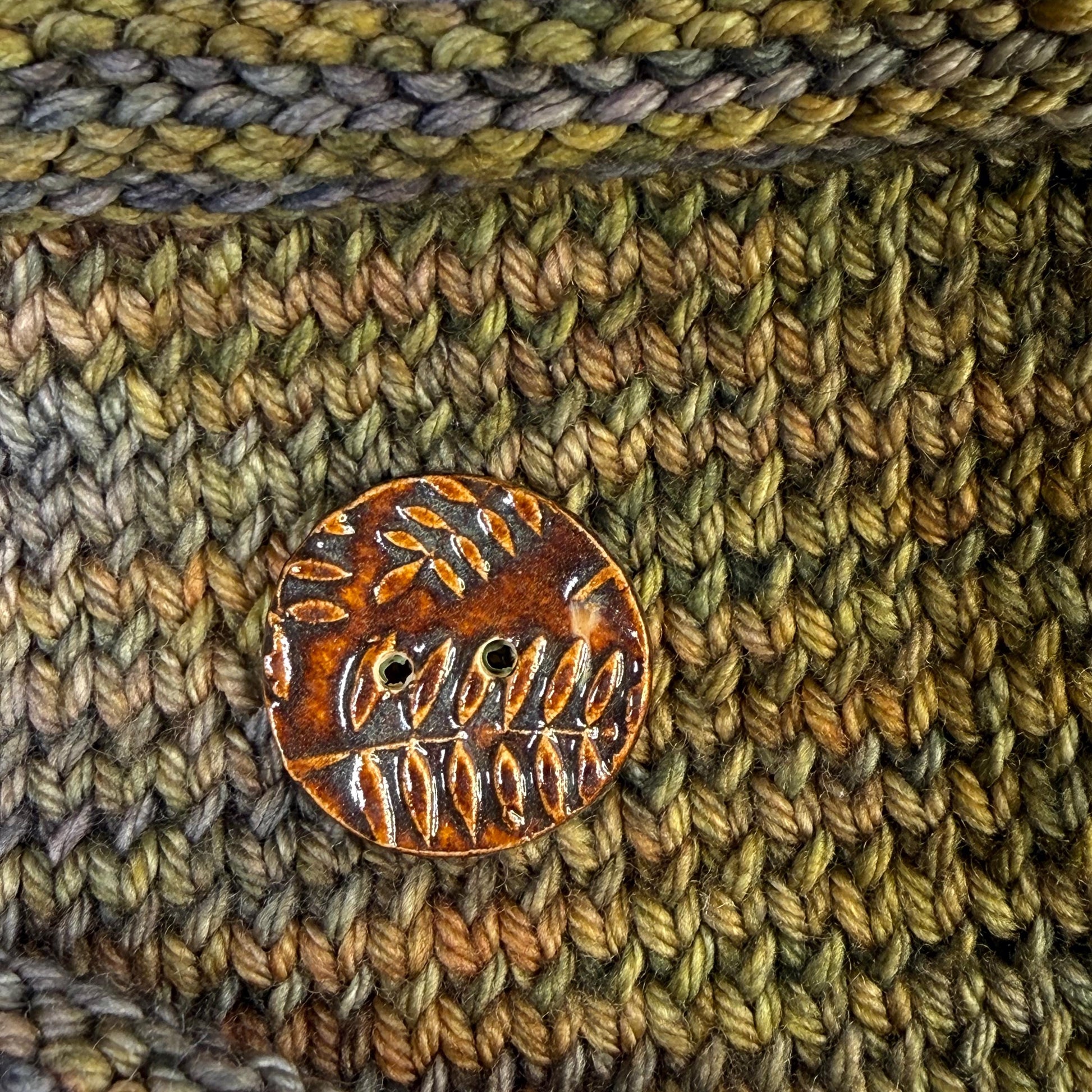 Brown Woodland Fern Textured Round Ceramic Button
