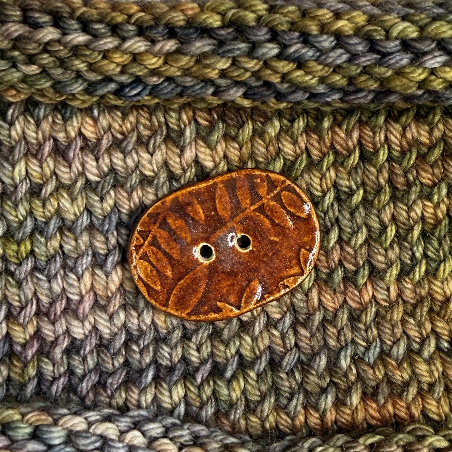Brown Oblong Button with Woodland Fern Texture