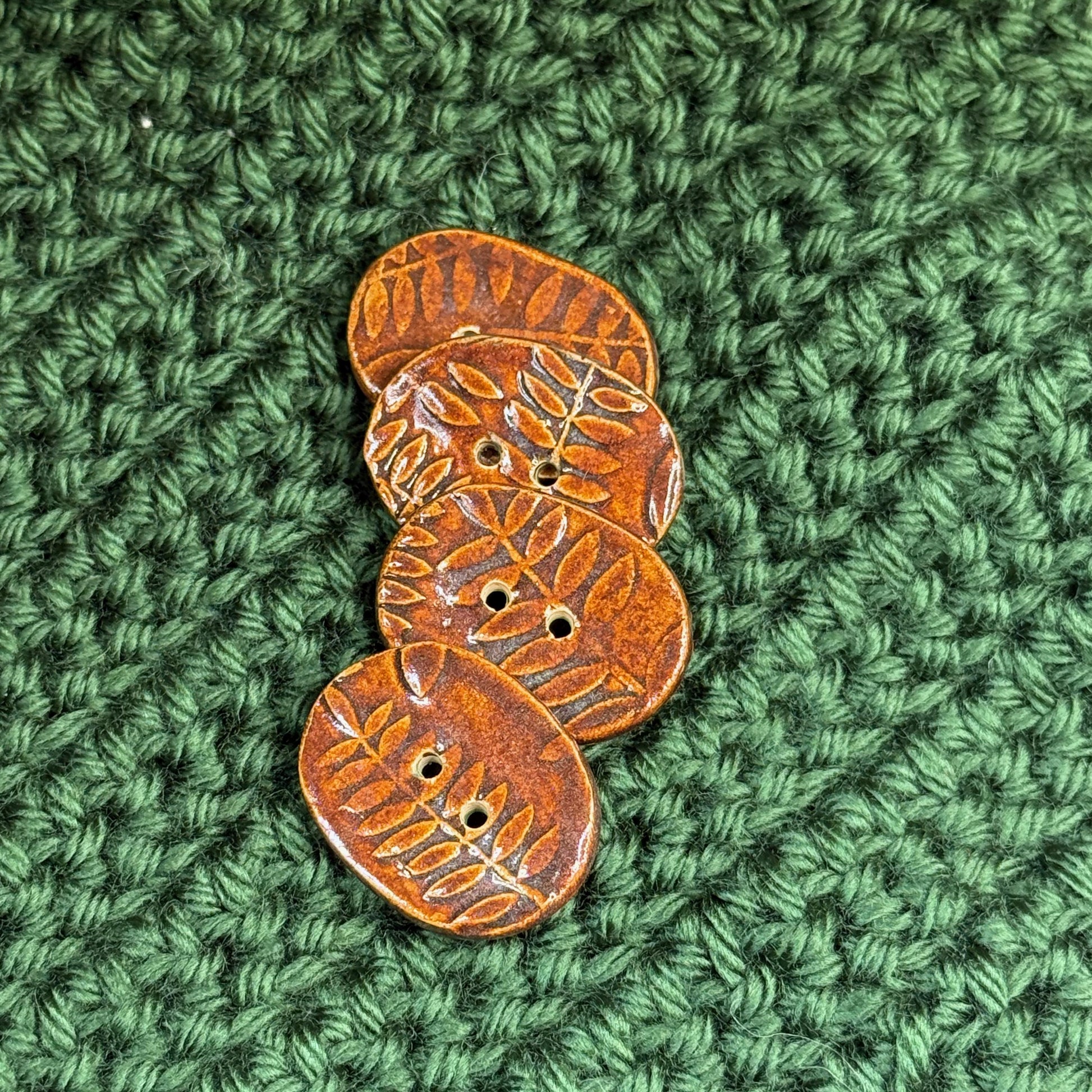 Brown Oblong Button with Woodland Fern Texture