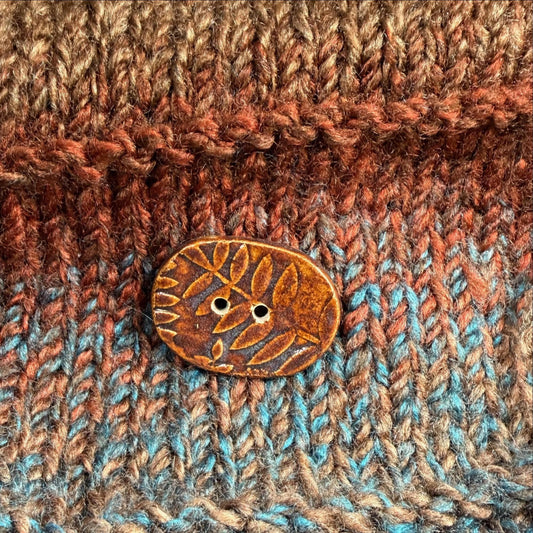 Brown Oblong Button with Woodland Fern Texture