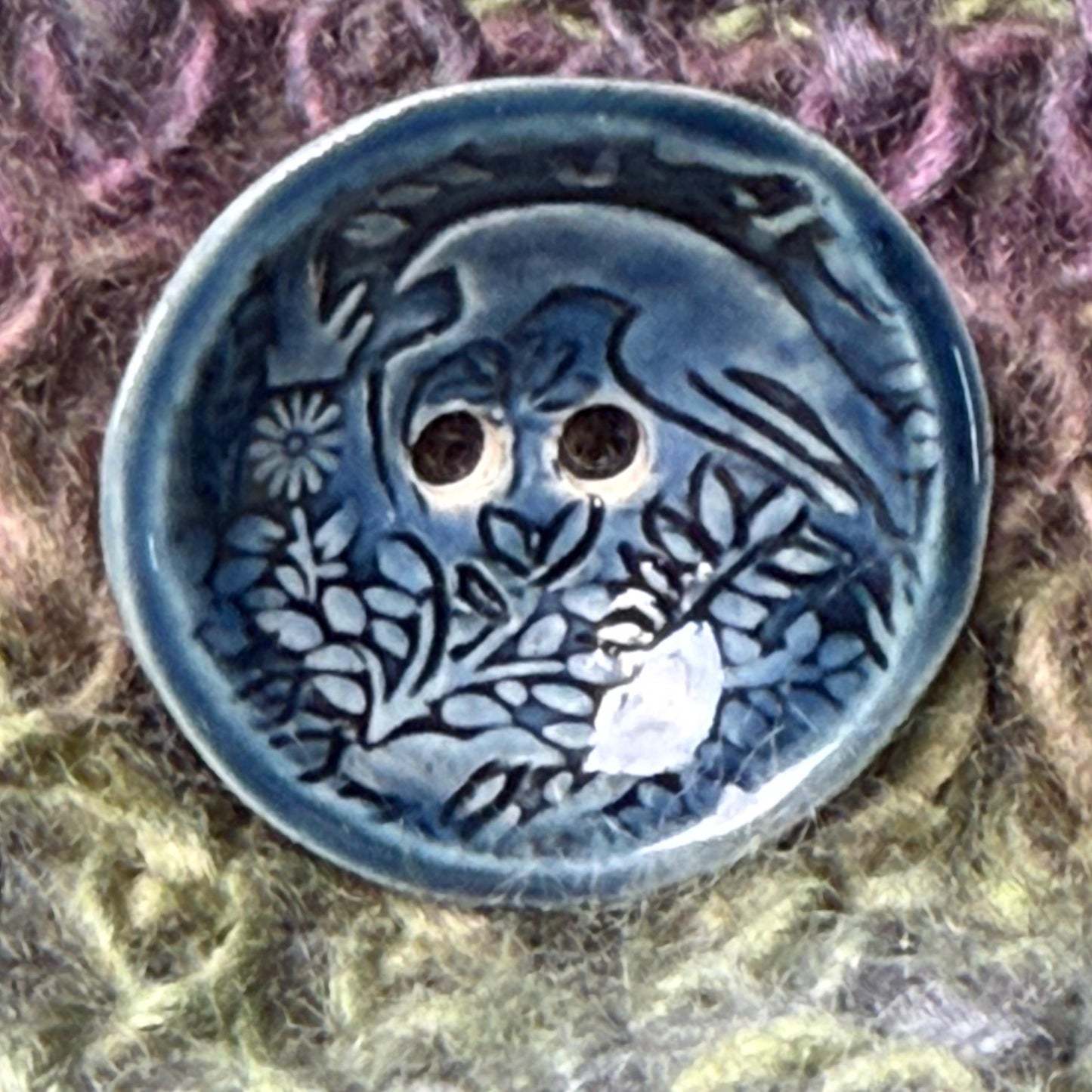 Woodland Deer With Tree Dark Blue Round Ceramic Button