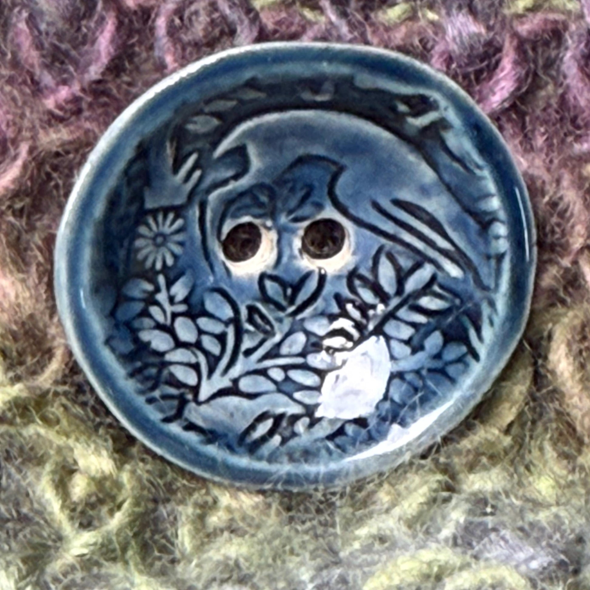 Woodland Deer With Tree Dark Blue Round Ceramic Button