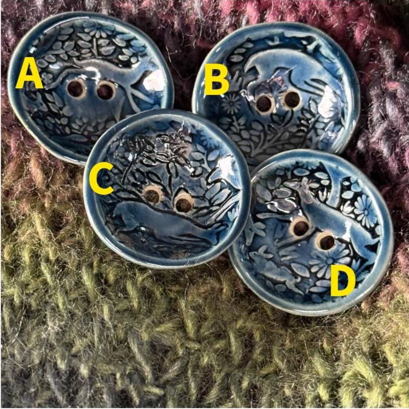 Woodland Deer With Tree Dark Blue Round Ceramic Button