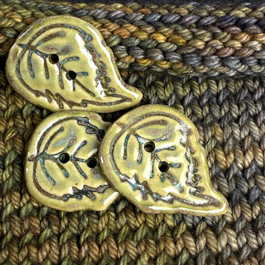 Large Stylized Green Leaf Ceramic Button