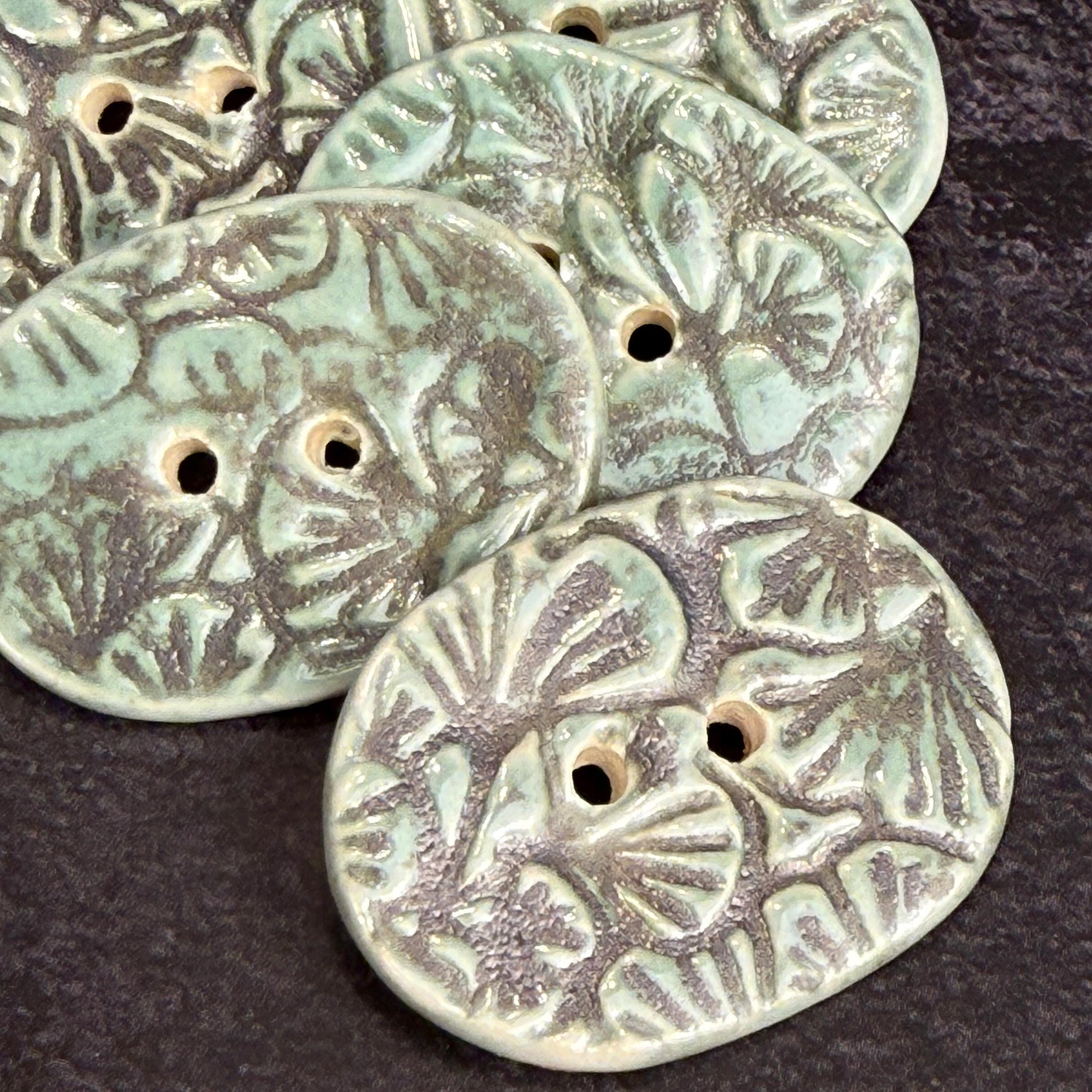 Gingko Green and Blue Oblong Ceramic Button